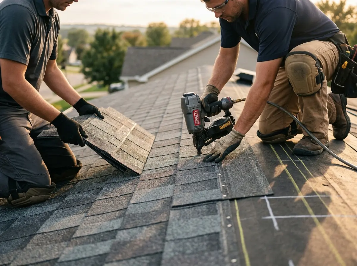 Professional roofer working on a residential roof in Leeds